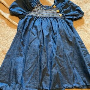 Bonnie Jean Denim Blue Kids Dress with Button Detail